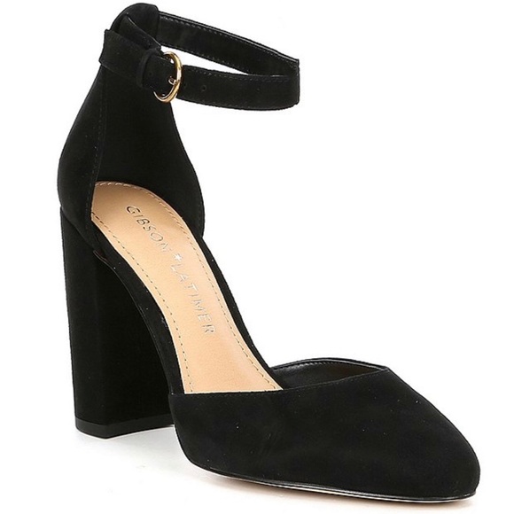 Black Suede Ankle Strap Block Heels - Picture 2 of 9